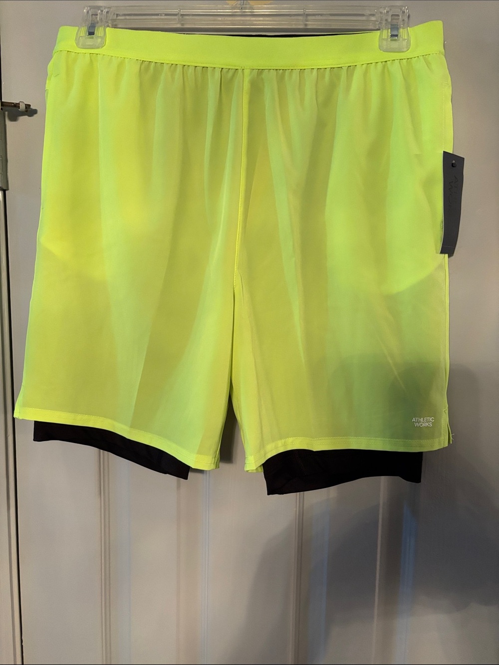 Athletic Works Boy’s Neon Yellow Athletic Shorts with Black Inner Liner NWT